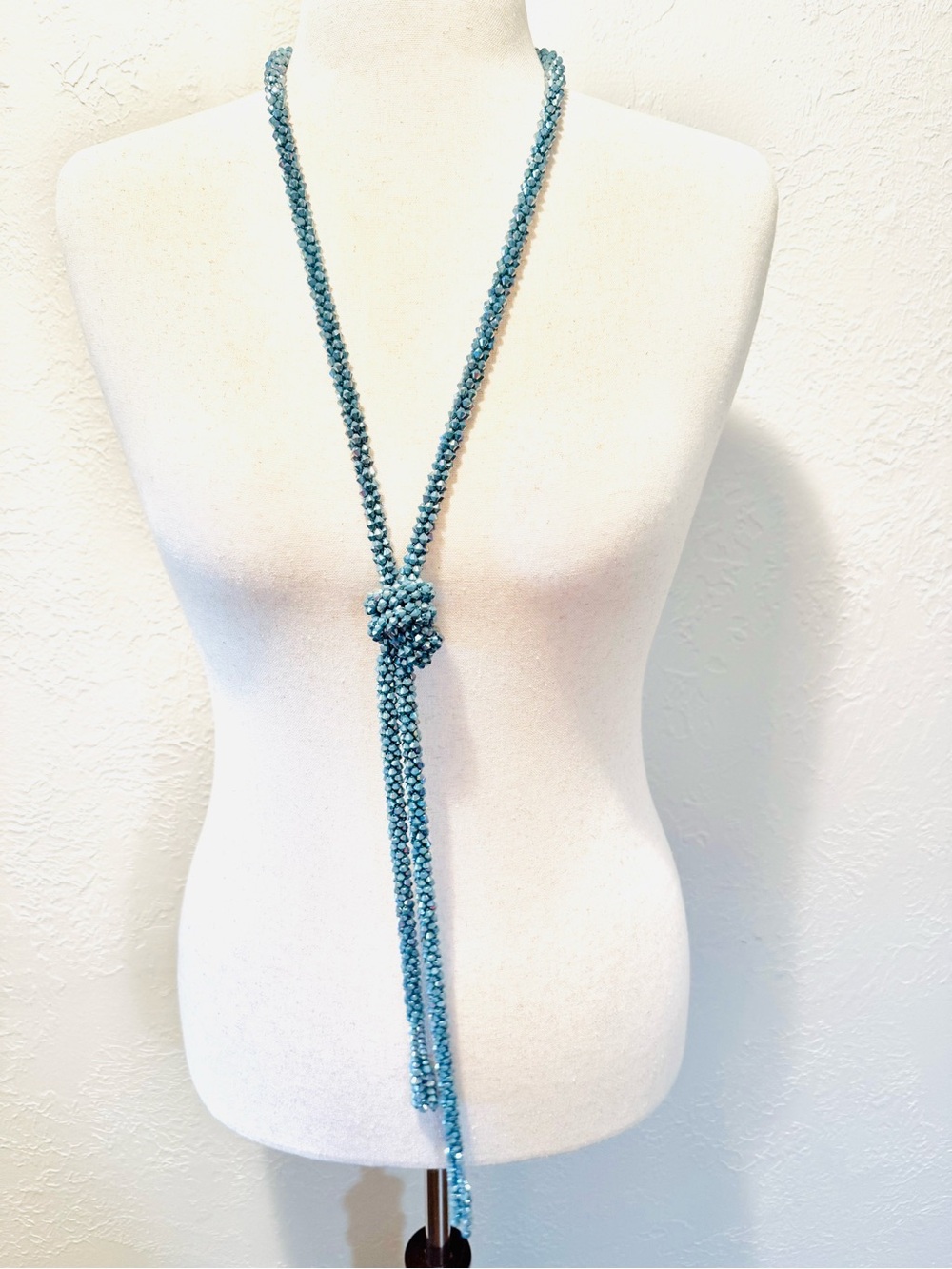Chico's Teal Knotted Lariat Beaded Necklace